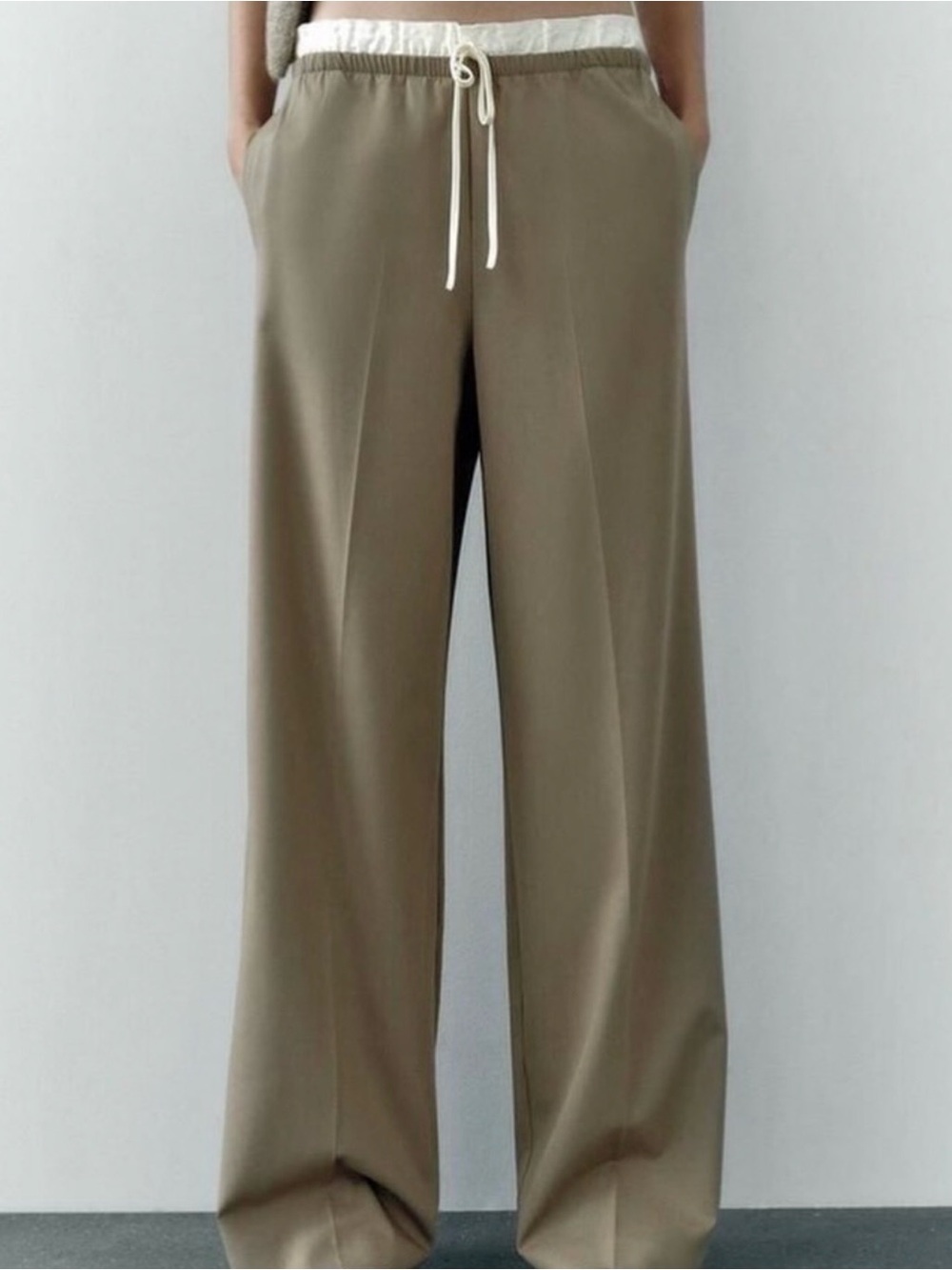 Zara Layered-Look Brown Wide-Leg Trousers